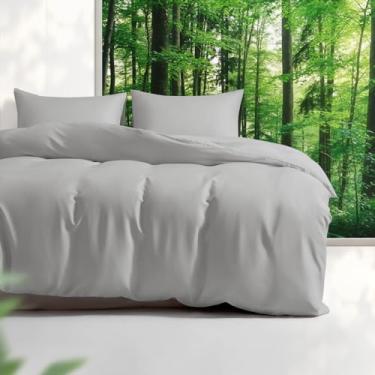 Imagem de Conjunto de capa de edredom Tencel, capa de edredom refrescante tamanho casal/queen para pessoas que dormem quentes, 100% eucalipto liocel, 3 peças, 1 capa de edredom com fecho de zíper (228 cm x 228