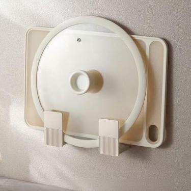 Imagem de 2 peças de suporte de tábua de corte ajustável para tampa de cozinha, organizador de parede sem broca, rack de economia de espaço para panelas, frigideiras e utensílios (cor café)