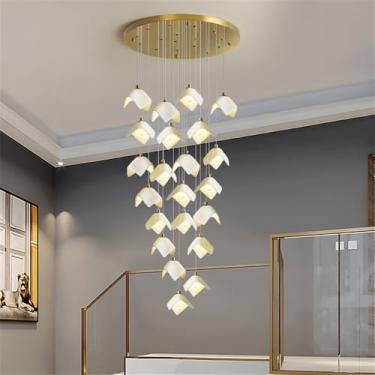 Imagem de Luminária pendente LED contemporânea para duplex, ideal para sala de estar, restaurante, quarto, villa, hotel, com design giratório e 22 lâmpadas (BA)