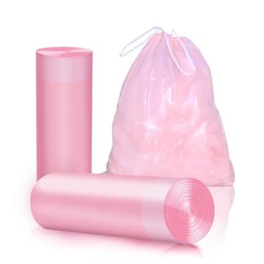 Imagem de Sacos de lixo fortes com cordão de 13 galões - 40 sacos de lixo com cordão extragrossos e duráveis, à prova de vazamento e resistente à quebra para casa, escritório e cozinha (rosa)