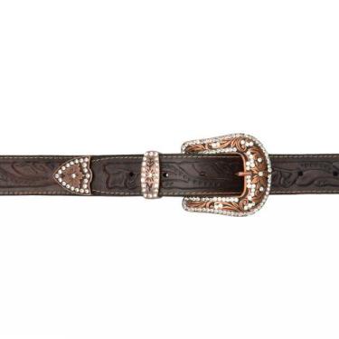 Imagem de Cinto em Couro Feminino Estiloso Moda Country Estampado Fivela Ajustáv