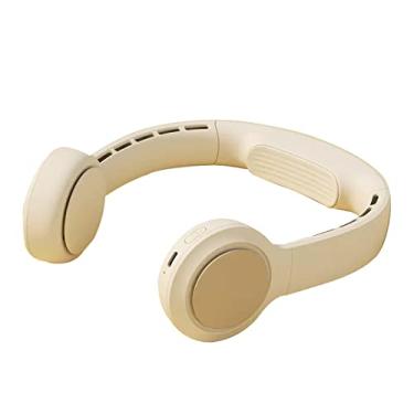 Imagem de WYUYIWH Ventilador de pescoço portátil, ventilador pessoal sem lâmina de 4500 mAh, ventilador usável recarregável por USB, 3+1 velocidades, à prova de suor, branco (marrom)