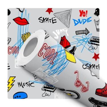 Imagem de Papel De Parede Adesivo Lavável Infantil Skate Tenis Jovem Adolescente