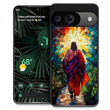 Imagem de WANKBLC Capa compatível com Google Pixel 9 9 Pro, proteção à prova de choque para homens mulheres antiderrapante para Google Pixel 9 9 Pro Crazy Pattern Vitral colorido Jesus Walking