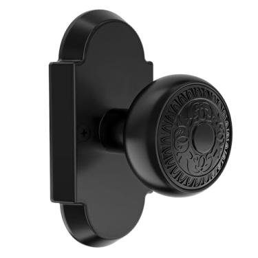 Imagem de BonKuDoo Maçaneta de porta de passagem preta fosca, maçaneta interna de liga de zinco, maçanetas estilo vintage para hall e armário, 1 pacote