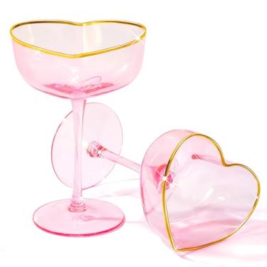 Imagem de Didaey Pacote com 2 taças de champanhe em forma de coração para o dia dos namorados, taças de martini, taças de vinho com borda dourada para aniversário de casamento, aniversário da Galentine