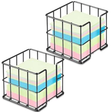 Imagem de Harloon Porta-notas adesivas de 2 peças - Dispensador de cubo de memorandos fofo de 9 x 9 cm, organizador de mesa de malha para blocos de notas, canetas e lápis, ideal para casa ou escritório (preto)