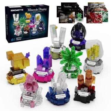 Imagem de Sikewettx Conjunto de blocos de montar de exibição mineral, 794 peças, pacote com 9 modelos de pedras preciosas, coleção Crystal Rock STEM Geology Bonsai Gems, decoração de escritório em casa