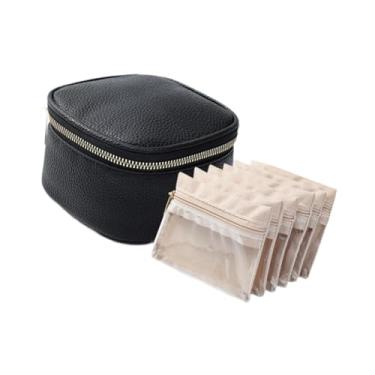 Imagem de Colaxi Caixa de joias de viagem pequena com 6 bolsas de veludo transparentes para armazenamento, estojo portátil para anéis, relógios, brincos e presentes, Preto