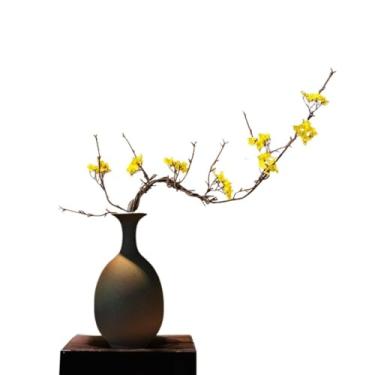 Imagem de Flores artificiais Flor de cerejeira amarela com vaso cerâmica sala chá entrada simulação flor mesa decoração arranjo flores