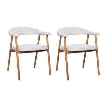 Imagem de Kit 2 Cadeiras De Jantar Luana Estrutura Aço Carbono Laminado Natural Com Estofado Linho Cru
