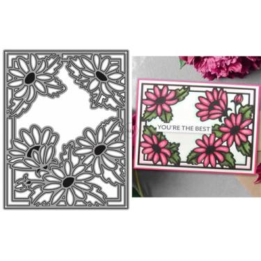 Imagem de DzIxY Placa de fundo de margarida com matrizes de corte de metal para kit de fabricação de cartões, conjunto de recortes de papel, estêncil, suprimentos, modelos de máquina