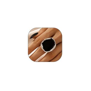 Imagem de Anéis vintage para mulheres, anéis de coquetel de ouro grosso, grande preto esmaltado, anel punk geométrico, gótico, acessórios para presentes, Metal, Sem pedra preciosa