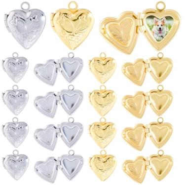 Imagem de SUNNYCLUE 20 peças, 2 cores, berloques de medalhão de ouro, pingentes de metal de latão aberto em forma de coração de amor para fazer joias, colar, brincos, chaveiro, bolsa, buquê de casamento