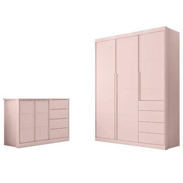 Imagem de Jogo De Quarto Infantil Pérola Com Guarda Roupa E Cômoda Rosê - Phoenix Baby Rosê