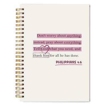 Imagem de Welshower Caderno cristão rosa 14 x 20 cm, caderno espiral, capa dura religiosa e religiosa de Filipenses 4:6