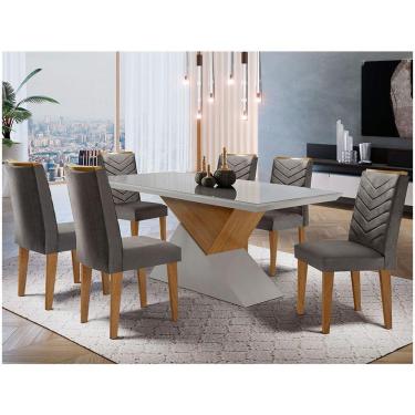 Imagem de Mesa 180 TampoMdf Vidro 6Cadeiras Grafite Off White E Imbuia
