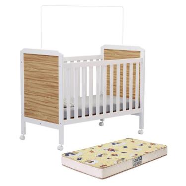 Imagem de Berço Americano Cloe 2 Em 1 Branco Brilho/amêndoa Com Colchão Supreme - Móveis Peroba