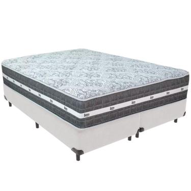 Imagem de Cama Box Branco E Colchão Black Graphite Molas Ensacadas King 193x203x27 Anjos