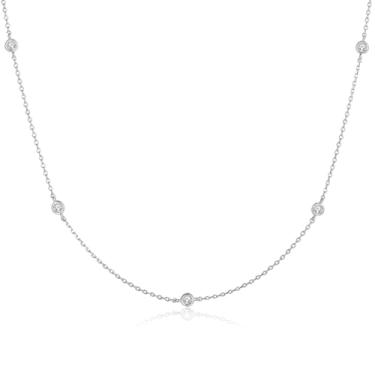 Imagem de MINDDHA Colar de estação banhado a ouro branco 14K | Colar de corrente delicada de zircônia cúbica para mulheres | 38-45 cm + extensor de 7 cm, 18" + 3 Inch extender, Metal, Zircônia cúbica