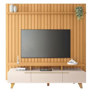 Imagem de Rack Bancada Essenza Com Painel Ripado You Cinamomo Off White - Hb Móveis