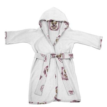 Imagem de Roupão Infantil Tecebem Com Capuz Malha Cristina Plush Atoalhado Branco