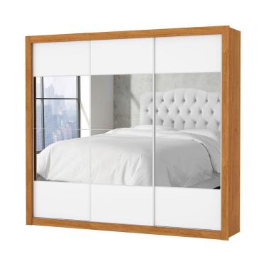 Imagem de Guarda Roupa Atlanta 3 Portas Com Espelho S/pe Carioca Moveis Cinamomo/neve