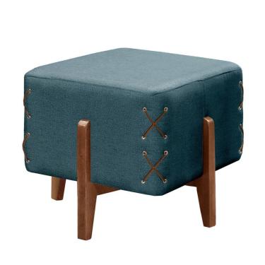 Imagem de Puff Banqueta Eros Luxo Madeira Maciça Castellar Móbile Linho Azul Linho Azul