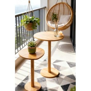 Imagem de Kit 2 Mesas Laterais Monopé Tampo Design Orgânico Decoração Mel 31cm e 41cm, Design com Suporte Único em Haste Madeira, mesa de canto para sala, mesinha de canto para sala