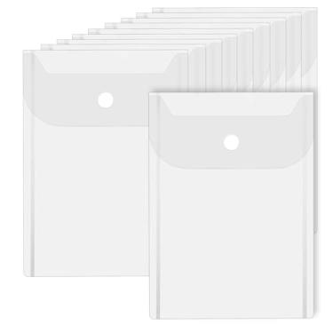 Imagem de Envelopes transparentes com 10 unidades, 17 x 12 cm, envelopes de plástico transparente com fecho de pressão, envelope de plástico impermeável para escritório, escola, documentos, adesivo, pasta de