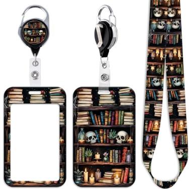 Imagem de Suporte de crachá de identificação de estante de caveira para chaves de crachá de identificação, gótico, retrátil, resistente, clipe de carretel de crachá, chaveiro legal para homens, mulheres