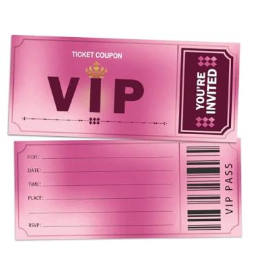 Imagem de Convites de festa de aniversário rosa, ingressos VIP de filmes, convites de festa, 20 cartões de convite com envelopes, festas de chá de bebê, decorações de festa de aniversário e suprimentos para