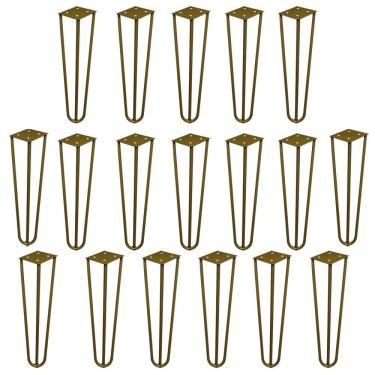 Imagem de Kit 18 Pés de Metal 25 CM Hairpin Legs Rack e Puffs Dourado