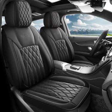 Imagem de crossmiles Capa de assento de couro de carro, capas protetoras de assento automotivas à prova d'água, conjuntos completos, capa de ajuste universal super respirável para a maioria das fontes de carro