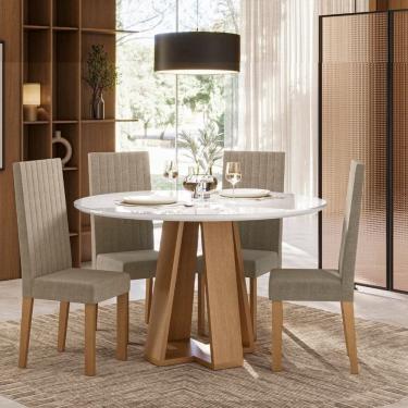 Imagem de Sala de Jantar Estilo Red Vidro com 4 Cadeiras Laura Mel/Caramelo/Off White