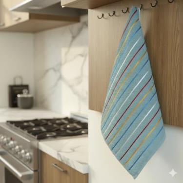 Imagem de Pano de prato 100% algodão 3 unidades tecido premium alta absorção e toque macio - Azul