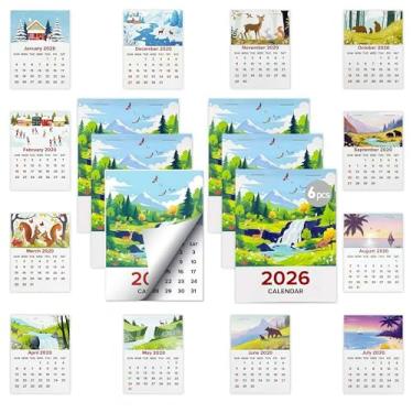 Imagem de 6 minicalendários de parede 2026 – pequeno calendário mensal com adesivo traseiro para painel de carro, geladeira, laptop, escritório, caminhão, adesivos transparentes para calendário de geladeira (12