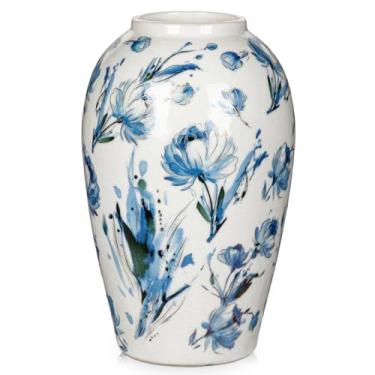 Imagem de Vaso de cerâmica decorativo vaso de flores branco e azul rústico para decoração floral de casa de fazenda e cozinha