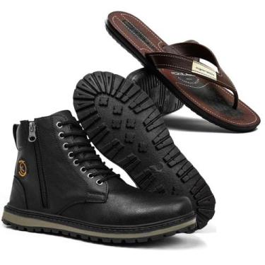Imagem de Kit Bota Masculina Adventure Cano Médio + Chinelo - CR Shoes, Milho, 3
