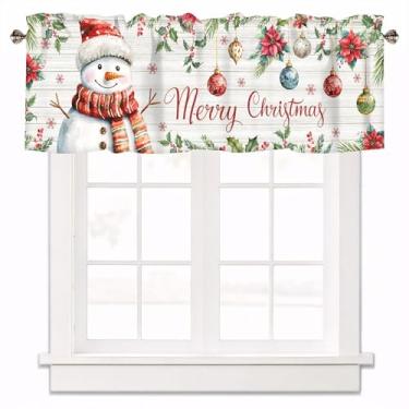 Imagem de XYTIDUKEJI Sanefas de Natal para janelas, cortinas de cozinha, boneco de neve, fazenda, pequena janela, tratamentos de cortina curta, com bolso para varão, para sala de estar, quarto, banheiro, 1