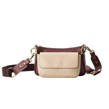 Imagem de DANEULT Bolsa dupla – The Penny – Conjunto de bolsa de couro para mulheres – Bolsa tiracolo e bolsa de viagem 2 em 1 – Bolsa feminina, Creme e marrom, Bolsa dupla