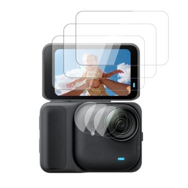 Imagem de KONXISA Pacote com 3 protetores de tela para Insta360 GO Ultra, protetor de tela de câmera de vidro temperado com 3 unidades de protetor de lente TPU, película protetora de dureza 9 HD transparente