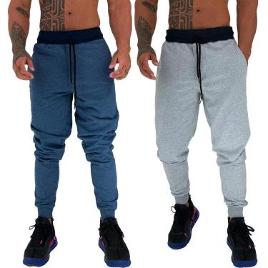 Imagem de Kit 2 Calça Moletom/Moletinho Masculina MXD Conceito Cores Básicas Liso Slim Fitness Academia Cor:-Masculino