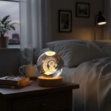 Imagem de Luminária De Mesa Bola De Cristal 3d Decoração led USB