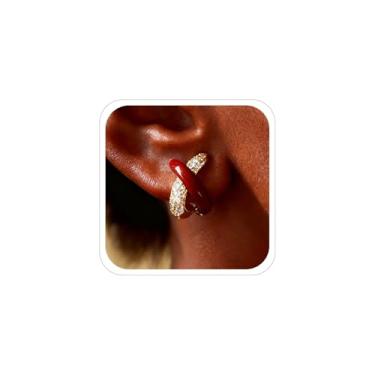 Imagem de Brincos vermelhos para mulheres, brincos modernos de ouro vermelho, meias de Natal, delicados, hipoalergênicos, faíscas, zircônia cúbica, brinco pequeno, acessório de joias, Medium, Cobre, Sem pedra