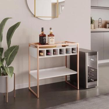 Imagem de Aparador Adega Barcelona Branco/Cobre com Prateleira e Nichos para Vinhos - Pleno