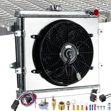 Imagem de HKAUTOPART Radiador compatível com Toyota 4Runner Pickup 2.4L L4 Manual 1984-1995, radiador de alumínio de desempenho de 3 fileiras + 1 x ventilador de 14 polegadas + capa + kit de relé de termostato