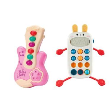 Imagem de Kit Chocalho E Mordedor Multissensorial Do Coelho Montessori E Guitarr