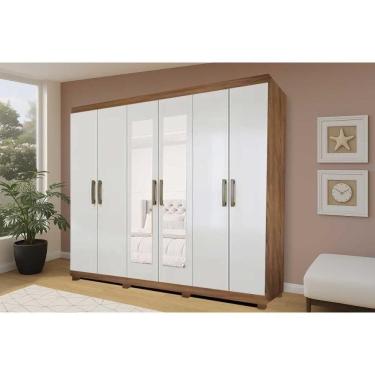 Imagem de Guarda Roupa 6 Portas (2 C- Espelho) E 3 Gavetas Clara Cinamomo-off White - Panan