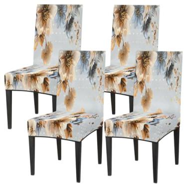 Imagem de hongjinglin Conjunto de 4 capas elásticas para cadeira de sala de jantar, capa protetora de assento de flor, bolinhas, removível, lavável, para cozinha, casa, hotel, banquete, festa de casamento